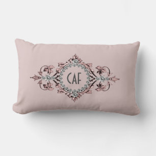 Coussin Rectangle Initiales de monogramme rose gris argenté ornement