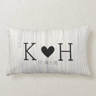 Coussin Rectangle Initiales du couple Woodgrain Mariage personnalisé