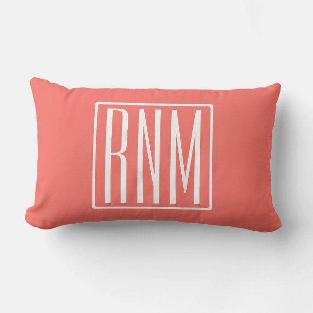 Coussin Rectangle Initiales Monogramme | Blanc Sur Corail (Recto)