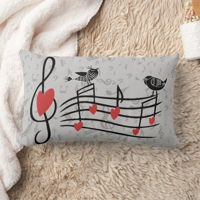 Coussin Rectangle Inséparables de musique sur Grey Notes musicales (Couverture)
