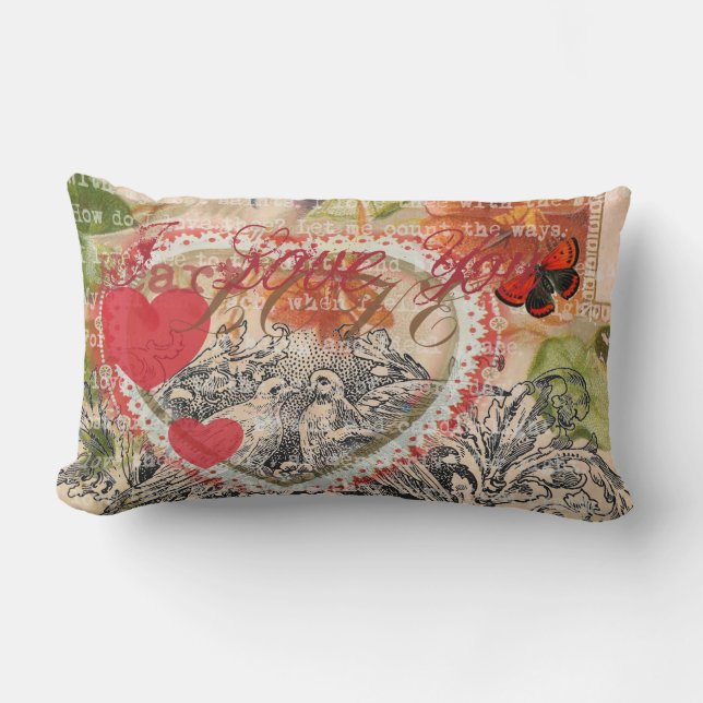 Coussin Rectangle Inséparables Heart Red Art Collage (Recto)