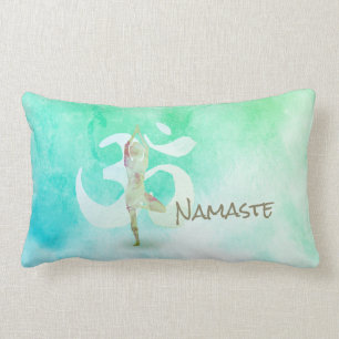 Coussin Rectangle Instructeur de méditation Aquarelle Yoga Pose Om S