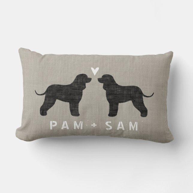 Coussin Rectangle Irish Water Spaniel Silhouettes Love - Personnalis (Recto)