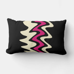 Coussin Rectangle Ivoire et rayures ondulées roses chaudes