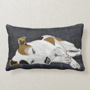 Coussin Rectangle Jack Russell en train de dormir sur un lit de chie