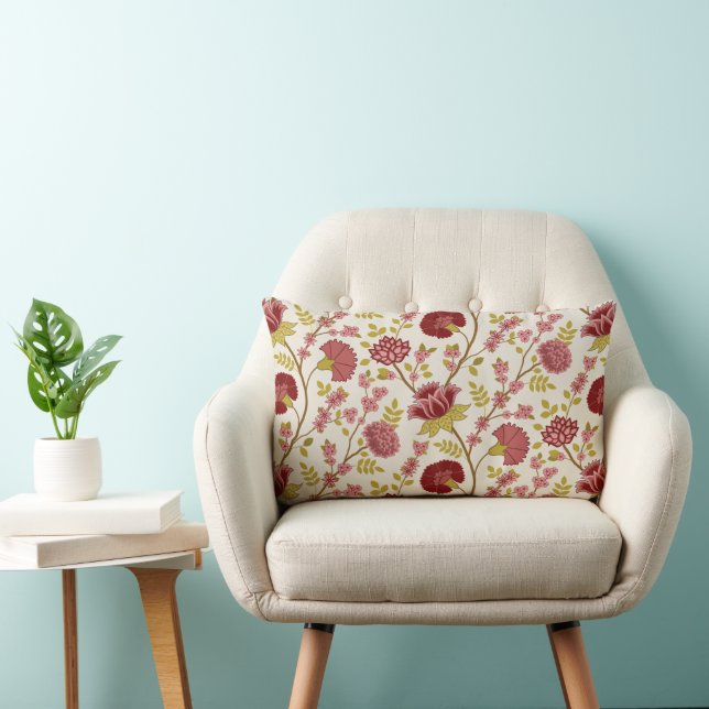 Coussin Rectangle Jacobean Floral Pattern Rouge Rose Gold Crème (Chaise)