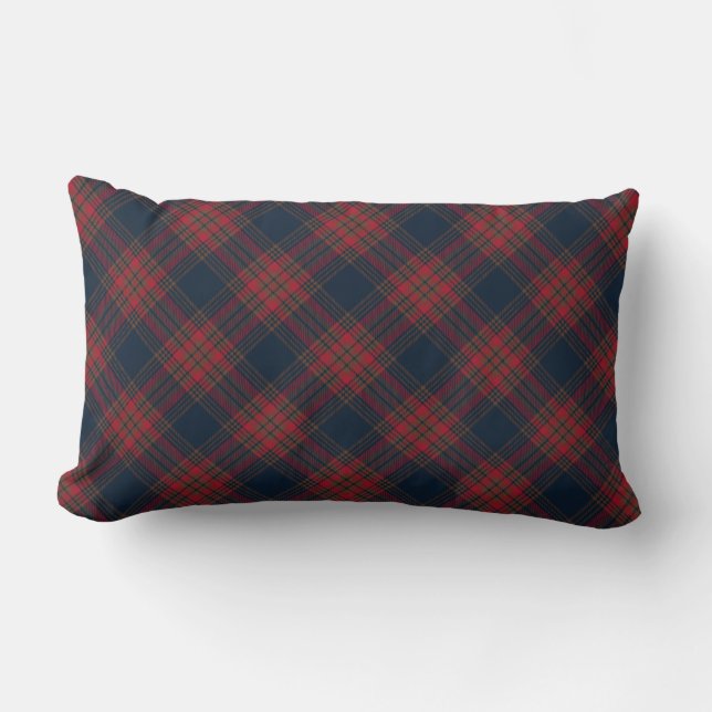 Coussin Rectangle Jacquard bleu de la Marine rouge Tartan Plaid Moti (Recto)