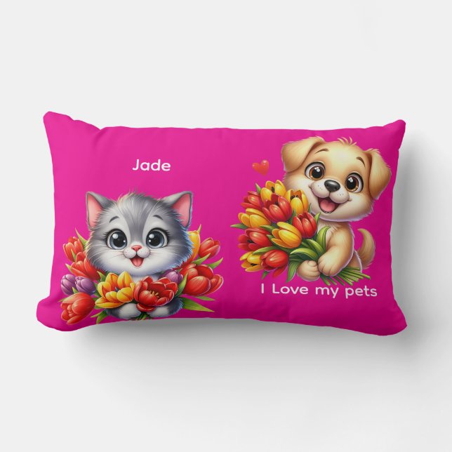 Coussin Rectangle Jade's "I Love My Pets" Decorative Pillow (Recto)