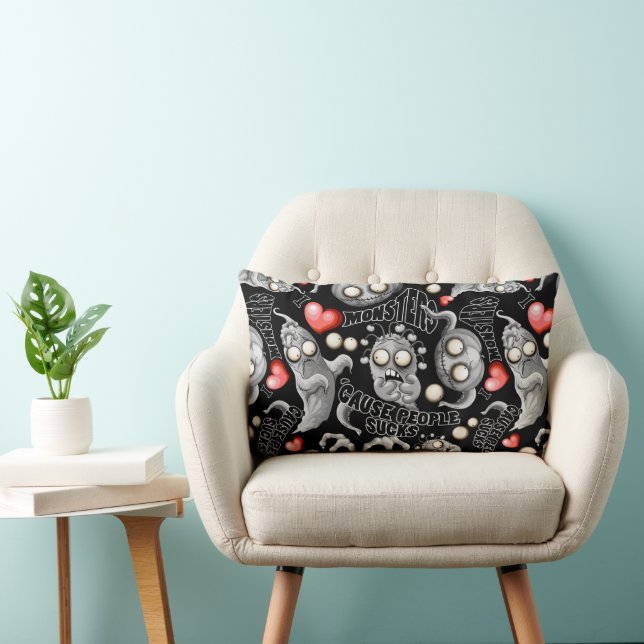 Coussin Rectangle J'aime les monstres parce que les gens aiment les  (Chaise)