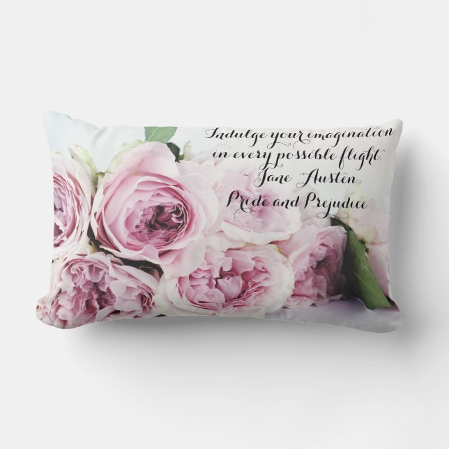 Coussin Rectangle Jane Austen Fierté & Préjugés Livre Citation Rose (Recto)