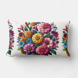 Coussin Rectangle Jardin aux fleurs de Zinnias et Cosmos