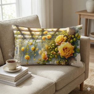 Coussin Rectangle Jardin d'aquarelle de Roses Jaunes