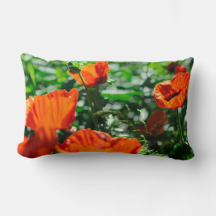 Coussin Rectangle Jardin stylisé Rouge Orange Fleurs de pavot