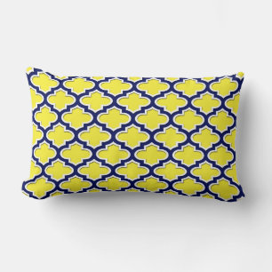 Coussin Rectangle Jaune Bleu Marine Blanc Quatrefoil Marocain #3DS