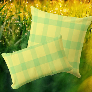 Coussin Rectangle Jaune citron vert lime plaid rustique à carreaux