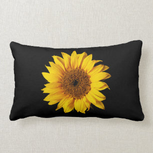 Coussin Rectangle Jaune de tournesol sur le noir - fleurs