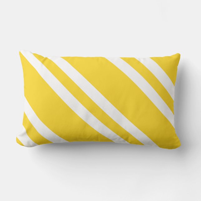 Coussin Rectangle Jaune Ensoleillé et Rayures Blanches (Recto)