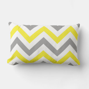 Coussin Rectangle Jaune, Gris foncé Blanc Grand motif Chevron ZigZag