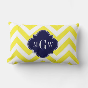 Coussin Rectangle Jaune Lg Chevron Marine Quatrefoil 3 Monogramme