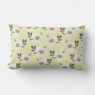 COUSSIN RECTANGLE JAUNE PASTEL AVEC MARGUERITES BLANCHES ET JAUNES