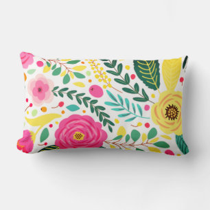 Coussin Rectangle Jaune vert et rose Floral Impression Jeu d'oreille