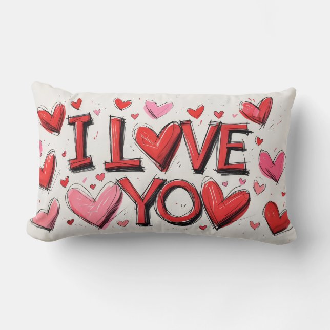 Coussin Rectangle Je T'Aime Avec Beaucoup De Coeurs (Recto)