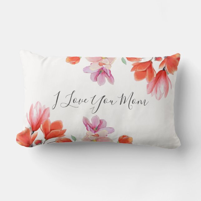 Coussin Rectangle Je t'aime Maman Coral Floral Fête d'anniversaire (Recto)