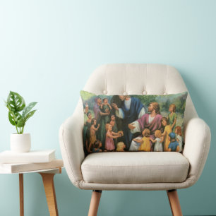 Coussin Rectangle Jésus-Christ bénissant les enfants, religion vinta