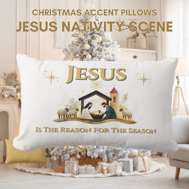 Coussin Rectangle Jesus Nativity Christmas Accent Pillow Gold (Jesus Christmas Season Christian Lumbar Pillow)