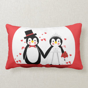 Coussin Rectangle Jeune mariée de pingouin et carreau mignons de