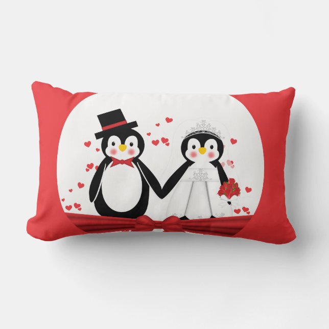 Coussin Rectangle Jeune mariée de pingouin et carreau mignons de (Recto)