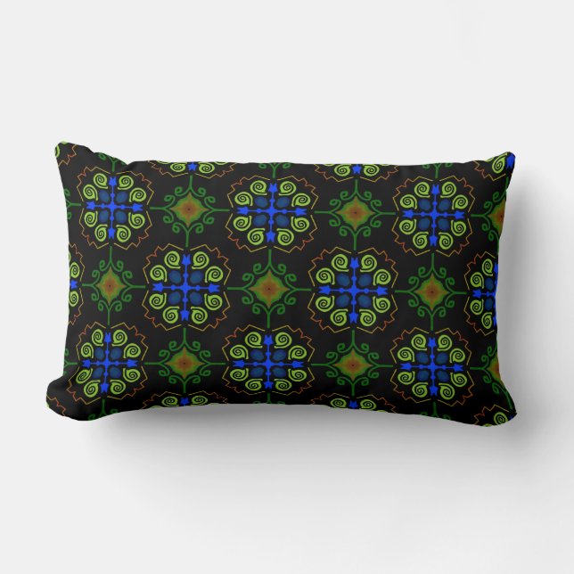 Coussin rectangle Jimette Design vert bleu noir (Recto)