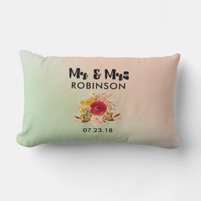 Coussin Rectangle Joli bouquet floral Mariage M & Mme (Recto)