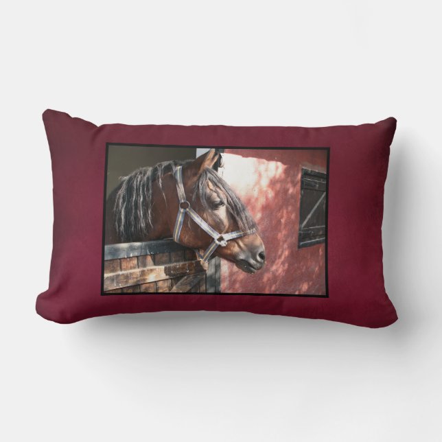 Coussin Rectangle Joli Cheval de Baie dans un soleil stable (Recto)