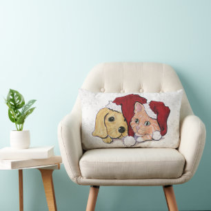 Coussin Rectangle Joli Christmas Labrador Puppy et Orange Tabby