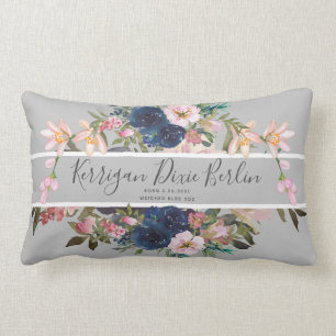 Coussin Rectangle Joli floral personnalisé date de naissance nom de 