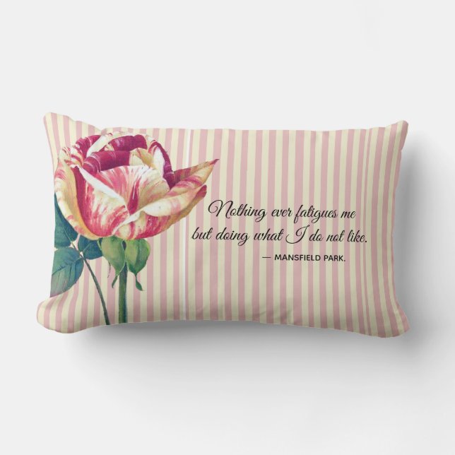 Coussin Rectangle Joli Floral rayé Mansfield Park livre citation (Recto)
