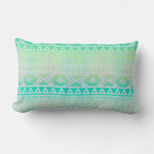 Coussin Rectangle Joli motif de style aztèque vert et sarcelle (Recto)