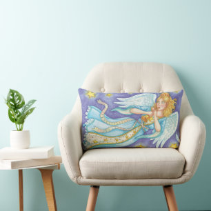 Coussin Rectangle Joli Noël, Ange Musicien Jouant de Son Cor