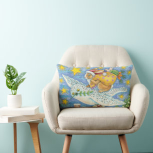Coussin Rectangle Joli Noël avec un lapin en Père Noël sur un hibou