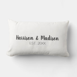 Coussin Rectangle Joli noir blanc script personnalisé noms de couple