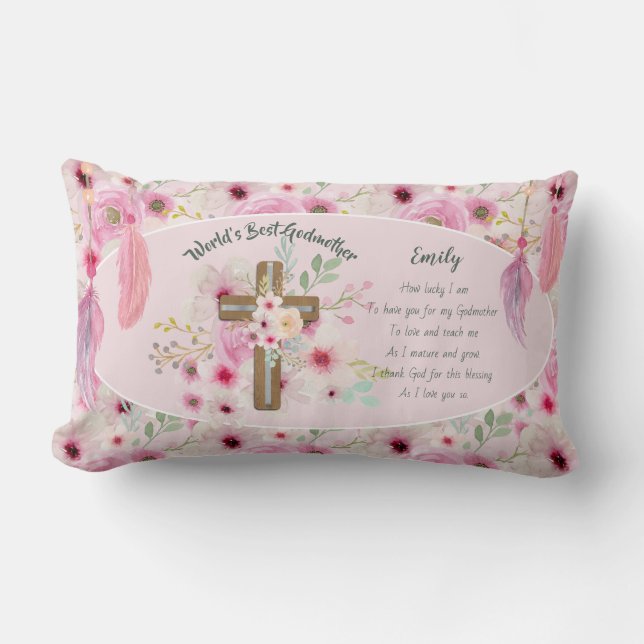 Coussin Rectangle Joli poème personnalisé GODMOTHER rose Floral (Recto)