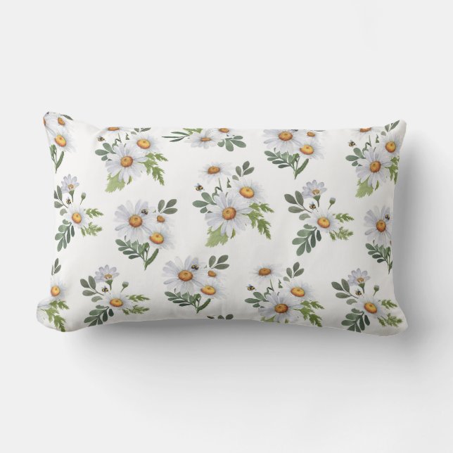COUSSIN RECTANGLE JOLIE DAISIES BLANCHES ET JAUNES AVEC DE PETITES A (Recto)