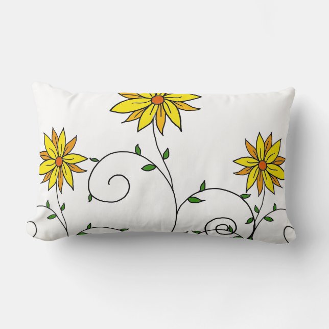 Coussin Rectangle Jolie Fleurs Jaunes Blancs Doodle Art (Recto)