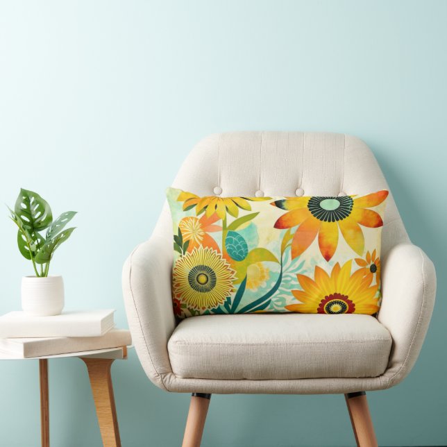 Coussin Rectangle Jolie folk Art Fleurs Jaunes (Chaise)