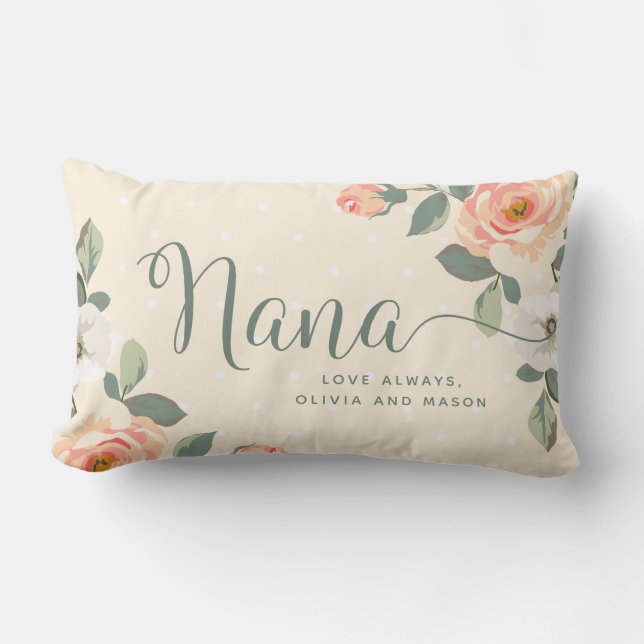 Coussin Rectangle Jolie Pêche Florale | Nana (Recto)