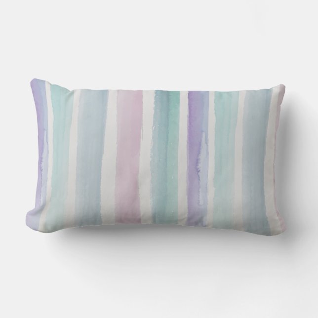 Coussin Rectangle jolies couleurs pastel rayures aquarelles (Recto)