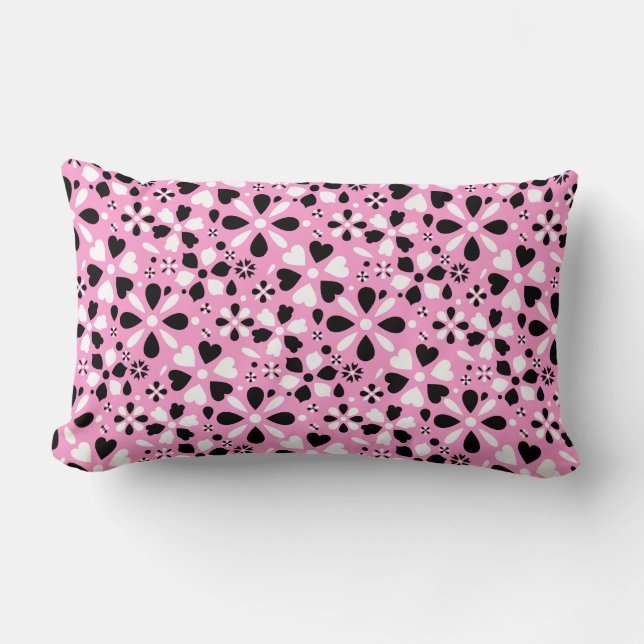 Coussin Rectangle Jolies fleurs noires blanches (Recto)