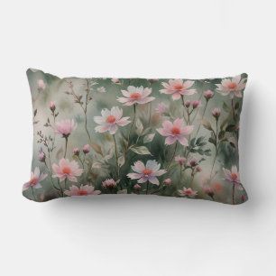 Coussin Rectangle Jolies fleurs sauvages avec fond uni 