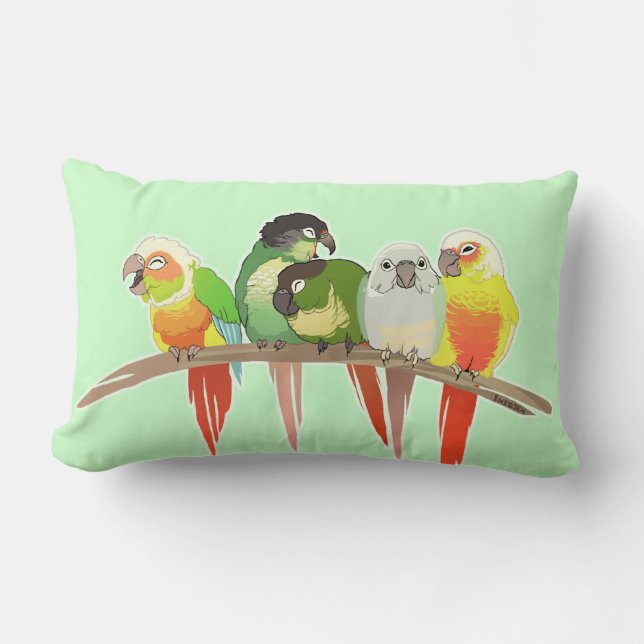 Coussin Rectangle Joue verte Conures (Recto)